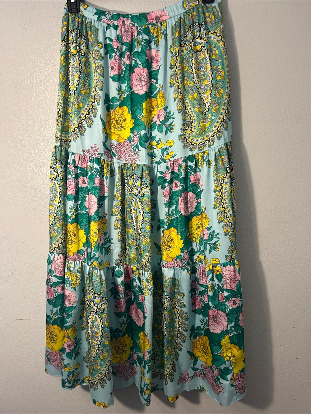 Kobi Halperin Floral Paisley Tiered Maxi Skirt Aqua Boho - Picture 12 of 15